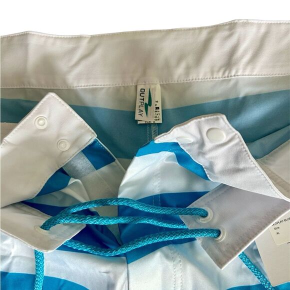 Outplay Unisex Board Shorts Blue White Striped Swim Shorts Size XL Tie Waist NWT - Picture 5 of 9